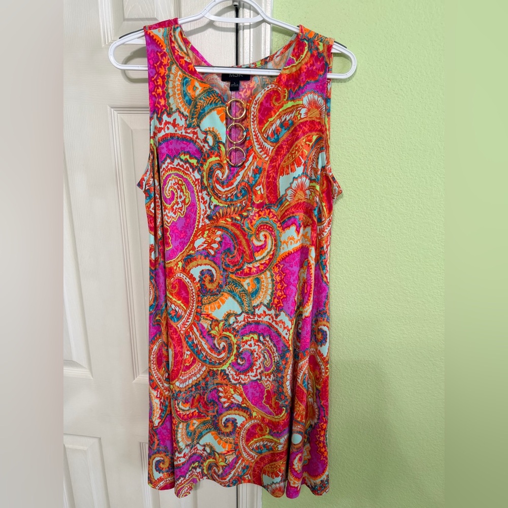 MSK Bright Multi Paisley Tank Dress with Gold Ring Detail
